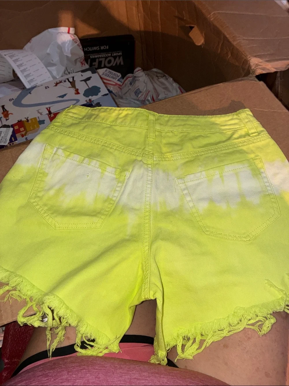 High-Waist Neon Yellow Tie-Dye Frayed Hem girls  Shorts